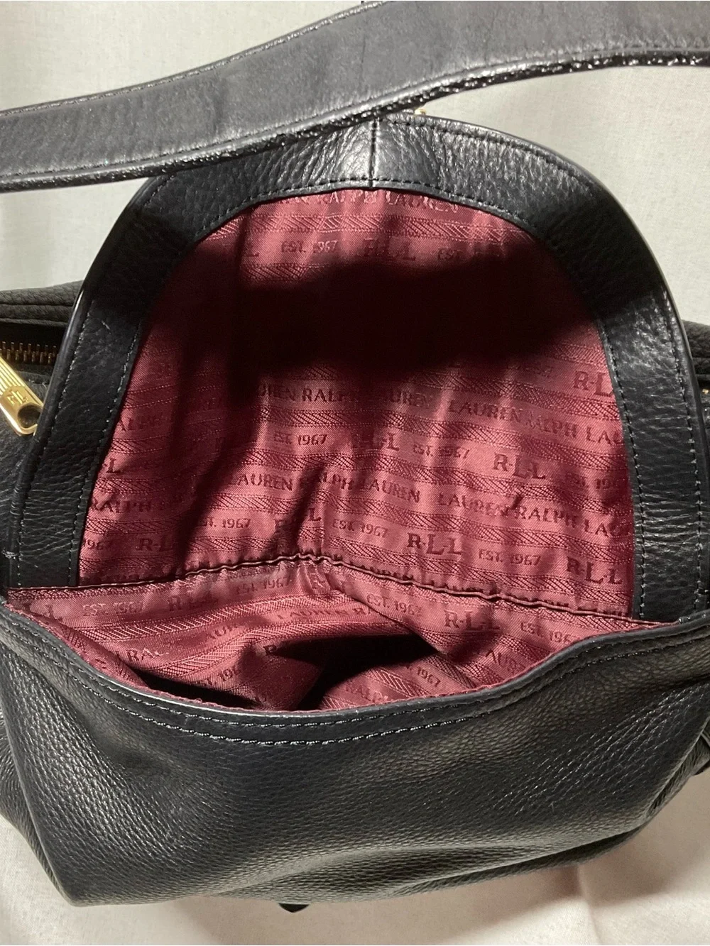 Lauren Ralph Lauren Black Leather Shoulder Bag with Gold Hardware
